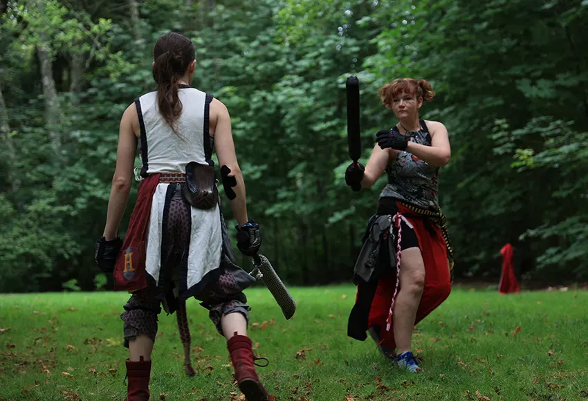 Two Amtgardians square off at a tournament – Photo by Jamie Velandra