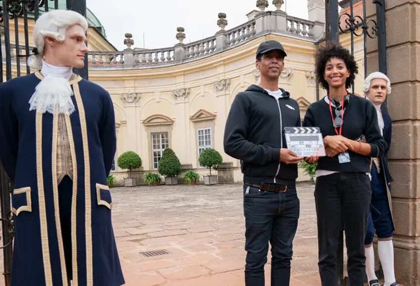 Director Stephen Williams and screenwriter Stefani Robinson on the set of Chevalier – Photo courtesy of Searchlight
