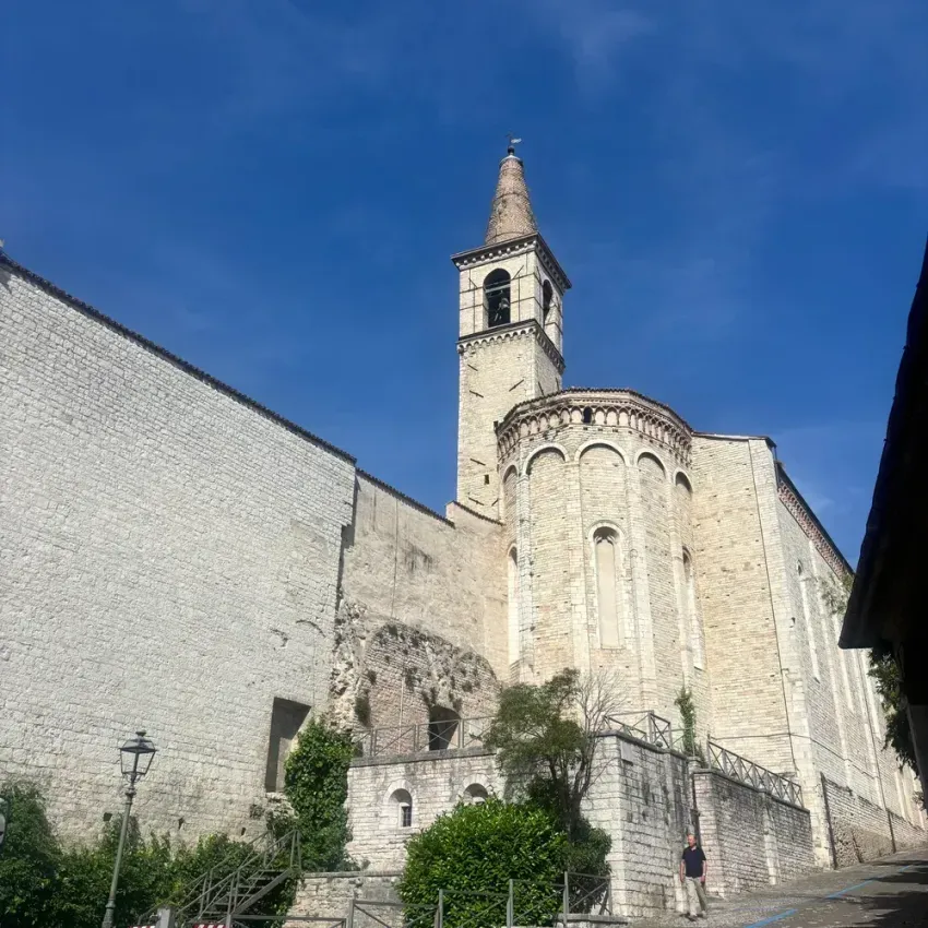 Historical church in small italian town during pride