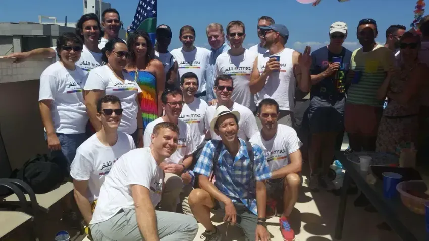 Former Seattle Mayor Ed Murray's delegation poses for a photo at the U.S. Embassy in Tel Aviv